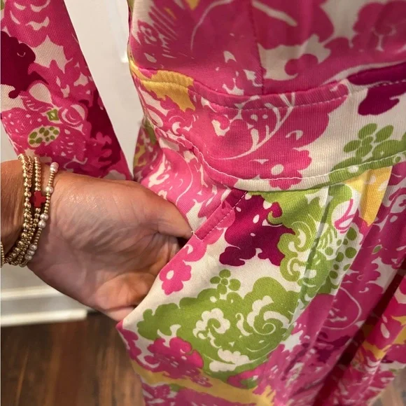 Lilly Pulitzer Blayney Pink Green Hoot Owl Floral Print 100% Silk Dress Sz Xs - Picture 3 of 7